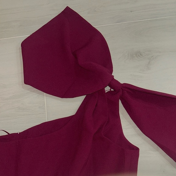 NEW Dress The Population Tiffany One Shoulder Dark Magenta Midi Dress SIZE L - Picture 6 of 10